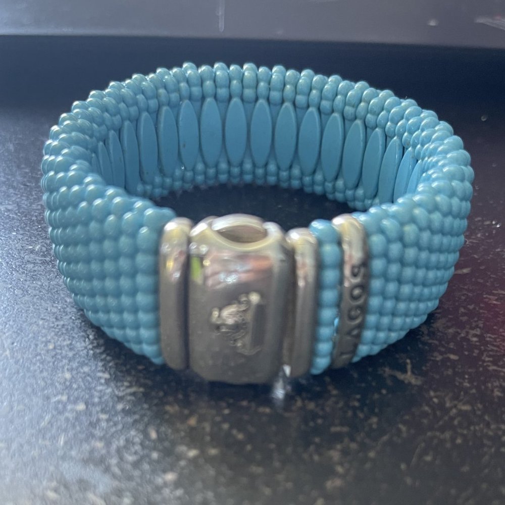 Aqua Blue LAGOS: Caviar Ceramic Wide Rope Bracelet, 23mm, comes with box
